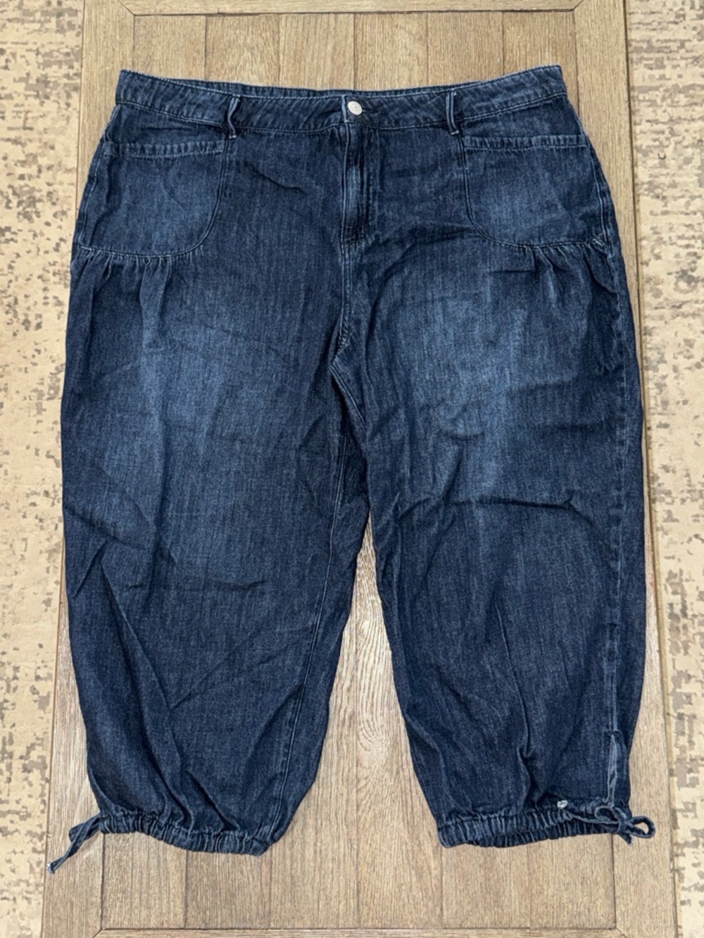 LOGO by Lori Goldstein Wide Leg Crop Jeans w/ Ties Dark Wash
